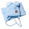 BABY NELLYS Zimní čepice s šálou STAR - modrá s bambulkami