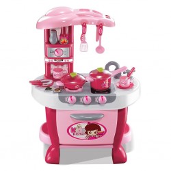 Velká dětská kuchyňka s dotykovým sensorem Baby Mix + příslušenství, Růžová