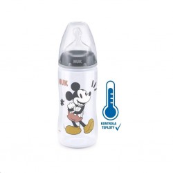 Kojenecká láhev na učení NUK Disney Mickey s kontrolou teploty 300 ml šedá, Šedá