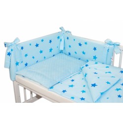 3-dílná sada mantinel s povlečením Minky Baby Stars modré - sv. modrá