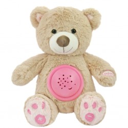 Plyšový usínáček medvídek s projektorem Baby Mix růžový, Růžová