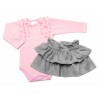 BABY NELLYS  2-dílná sada, body dl.rukáv + suknička Dance Baby, růžová/šedá