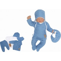 Z&amp,Z 5-dílná pletená kojenecká soupravička  s šátkem- modrá, bílá