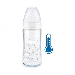 Skleněná kojenecká láhev NUK FC s kontrolou teploty 240 ml bílá, Bílá