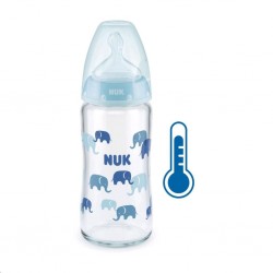 Skleněná kojenecká láhev NUK FC s kontrolou teploty 240 ml modrá, Modrá