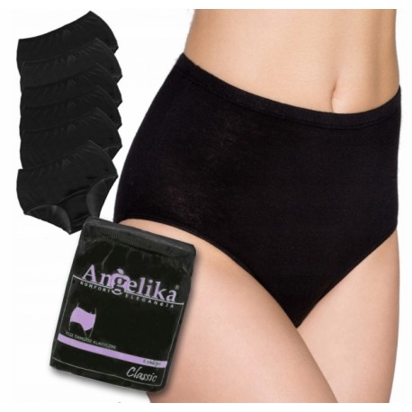 Bavlněné kalhotky Angelika s vysokým pasem, 6ks v balení, černé