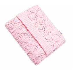 Baby Nellys Luxusní bavlněná hačkována deka, dečka LOVE, 75x95cm - světle růžová