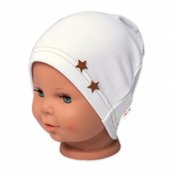 Baby Nellys Žebrovaná čepice Hvězdičky - bílá
