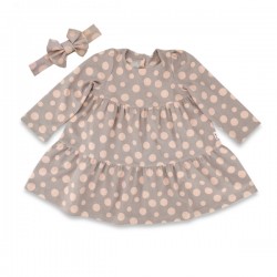 Baby Nellys 2-dílná sada dívčí bavlněné šaty s čelenkou - Puntík