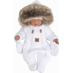 Z&amp,Z Zimní kombinéza s dvojitým zipem, kapucí a kožešinou + rukavičky, Angel - bílá