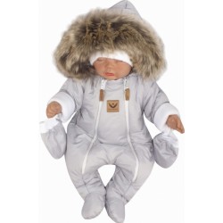 Z&amp,Z Zimní kombinéza s dvojitým zipem, kapucí a kožešinou + rukavičky, Angel - šedý