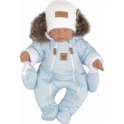 Z&amp;Z Zimní kombinéza s dvojitým zipem, kapucí a kožešinou + rukavičky, Angel - modrý