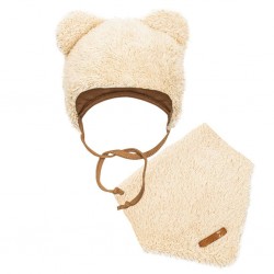 Zimní kojenecká čepička s šátkem na krk New Baby Teddy bear béžová, Béžová, 62 (3-6m)