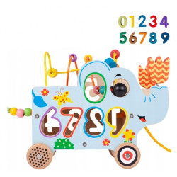 Tulimi Edukační dřevěný slon s kolečky, labyrintem a čísly