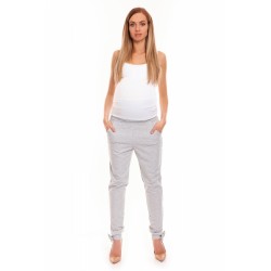 Be MaaMaa Těhotenské, bavlněné kalhoty/tepláky s pružným pásem - šedé