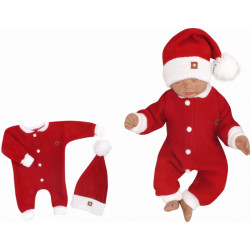 Z&amp,Z 2-dílná sada Pletený overálek s kapucí + čepička Baby Santa, červený