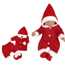 Z&amp,Z 3-dílná pletená souprava, kabátek, kalhoty a botičky Baby Santa, červená