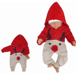 Z&amp,Z Dětský pletený Vánoční overálek s kapucí a knoflíčky Baby Sob, červený