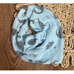 Dětský bavlněný šátek na krk Mamatti, Dino park - modrá s potiskem