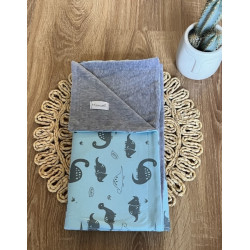 Dětská oboustranná deka Mamatti, bavlna/velvet, 80 x 90 cm, Dino park - modrá/šedá