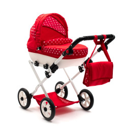 Dětský kočárek pro panenky New Baby COMFORT červený s puntíky, Červená