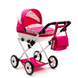 Dětský kočárek pro panenky New Baby COMFORT růžový srdíčka, Růžová