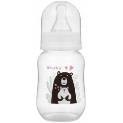 Kojenecká, plastová lahvička Akuku, Medvídek 125ml - bílá 
