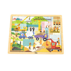Dřevěné puzzle 48 dílků Viga Stavební stroje, Multicolor