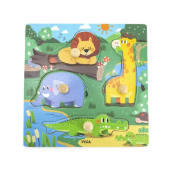 Dětské dřevěné puzzle s úchyty Viga Divoká zvířata 4 ks, Multicolor