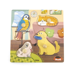 Dětské dřevěné puzzle s úchyty Viga Domácí mazlíčci 4 ks, Multicolor