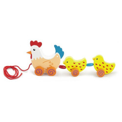 Dřevěná tahací hračka na šňůrce Viga Slepička, Multicolor