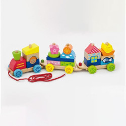 Dřevěná tahací hračka na šňůrce Viga Vlak, Multicolor