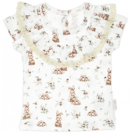 Tričko bavlna, krátký rukáv s volánky, Nicol, Bunny - krémové