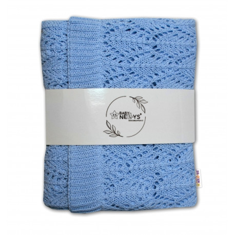 Luxusní bavlněná háčkovaná deka, dečka. ažurková LOVE, 75x95cm - modrá