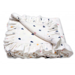 Luxusní dvouvrstvá mušelínová deka s volánky, Srdíčko, Baby Nellys  120 x 120 cm, smetana