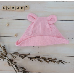 Letní mušelínový klobouček Z&amp;Z s oušky, růžový