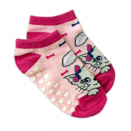 Dětské ponožky s ABS Kočka - sv. růžové
