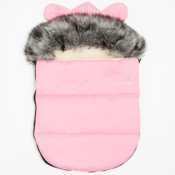 Luxusní zimní fusak s kapucí s oušky New Baby Alex Wool pink, Růžová