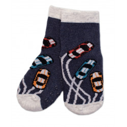 Dětské froté ponožky s ABS Auta - šedo/modré