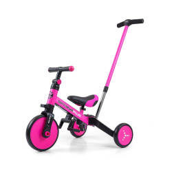 Dětská tříkolka 4v1 Milly Mally Optimus Plus s vodící tyčí pink, Růžová