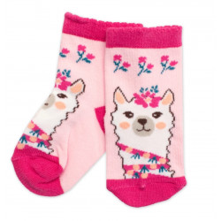 Dětské bavlněné ponožky Lama - růžové