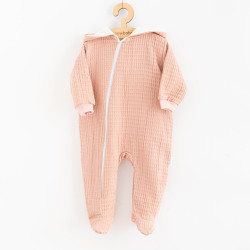 Kojenecký mušelínový overal s kapucí New Baby Comfort clothes růžová, Růžová, 56 (0-3m)