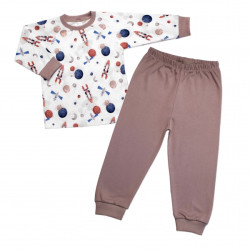 Dětské pyžamo 2D sada, triko + kalhoty, Cosmos, Mrofi, béžová/bílá