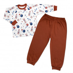 Dětské pyžamo 2D sada, triko + kalhoty, Cosmos, Mrofi, hnědá/bílá