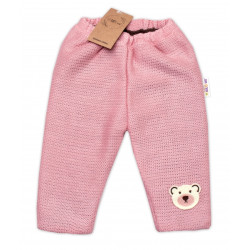 Oteplené pletené kalhoty Teddy Bear, Baby Nellys, dvouvrstvé, růžové