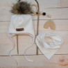 Zimní dvouvrstvá čepice na zavazování s bambulí z kožešinky + šátek Z&amp;Z, bílá